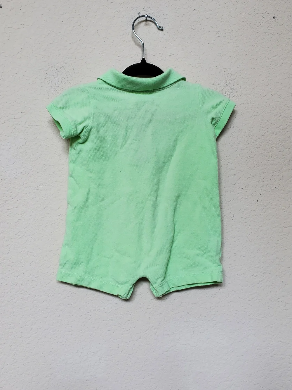 Ralph Lauren Light Green Polo Romper with Orange Pony.  Size 3 Mth